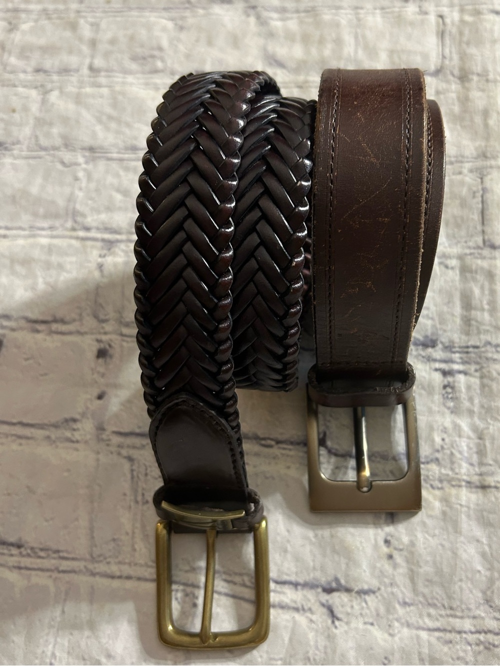 NAUTICA DARK BROWN LEATHER BRAIDED BELT 34 & DOCKERS BROWN LEATHER BELT 34 MENS